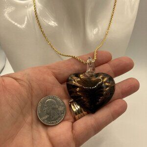 18k Gold Plated Stainless Steel 19 in Large Glass Heart handmade Brand New